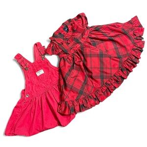 Ralph Lauren Red Plaid and Red Corduroy OshKosh B'Gosh Solid Dresses Girls